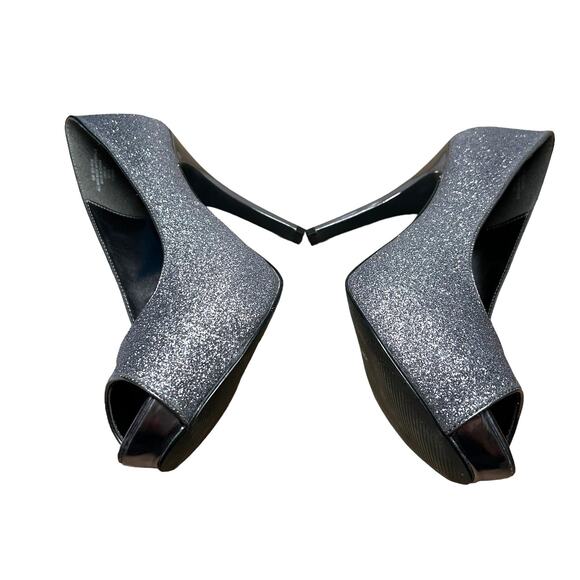 Jacqueline Ferrar Pewter Glitter Platforms with Pewter Stiletto Heels Size 9 1/2 - Picture 4 of 8